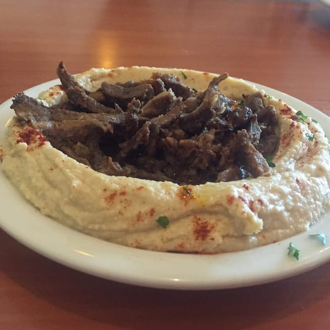 Hummus with Meat Shawarma.